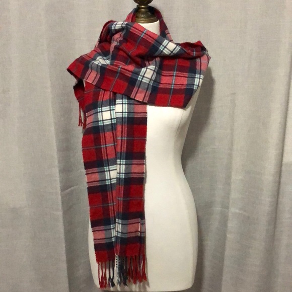 Italy Design “Cashmere Feel”Scarf-Red/White/Blue Plaid-Twisted Fringe-70x12-EUC - Picture 3 of 14